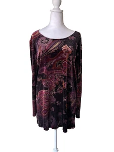 Coldwater Creek Velvet Paisley Tunic Top L Flare Sleeve Artsy Whimsigoth Vintage - Picture 1 of 13