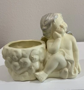 Vtg Cherub Angel Naked Baby Figure Shelf Sitter Planter Hand Face Wings Cream - Picture 1 of 7