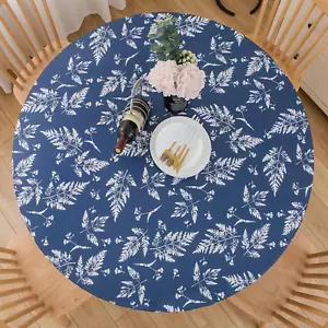 Round Vinyl Fitted Tablecloth With Flannel Backing Elastic Edged Table Cloth - Picture 1 of 12