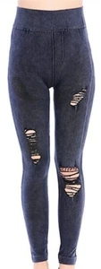 Lida L17-02 Ripped Shredded Jeggings Leggings Full Length One Size DARK BLUE - Picture 1 of 1