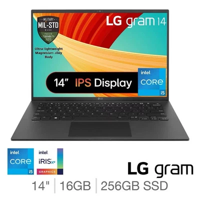 LG gram, Intel Core i5, 16GB RAM, 256GB SSD, 14 Inch Laptop, Win 11 PRO - NEW - image 1 of 4