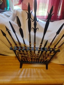 Antique Or Vintage African Tribal Beaded Spear W/ Metal Tips Set Of 10 - Picture 1 of 23