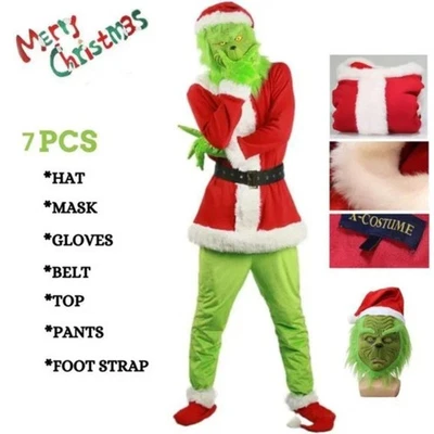Disfraz de Grinch de Navidad para hombre Traje de Grinch Traje de Santa Grinch 7 piezas Disfraz - EE. UU. Foto 1 de 4