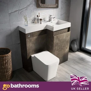 Toilet and Sink Vanity Unit 900mm Brown Right Hand WC Bathroom Sink Unit - Picture 1 of 6