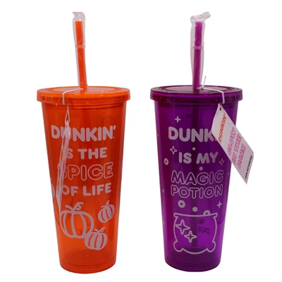 Vaso Acrílico Dunkin' Brilla en la Oscuridad Dunkin Nuevo con Etiquetas 24oz Halloween Paquete de 2 Foto 1 de 4
