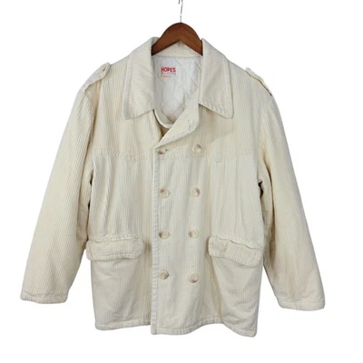 Vintage 90s Corduroy Jacket Coat Large Warm Winter Double Breasted White Cream - Image 1 of 4