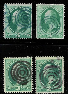 Collection Fancy Cancels COLOR TARGETS 3 Cent Washington Banknote US 26-11 - Picture 1 of 3