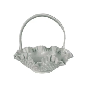 Vintage Large Milk Glass Basket Hobnail Ruffled Bowl with Handle Ruffled Basket - Picture 1 of 7