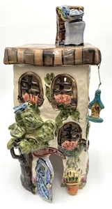 Vintage Blue Sky/Heather Goldminc Ceramic Our Place Candle Cottage w/Birds, 10" - Picture 1 of 15