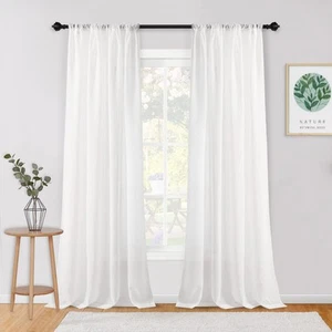 Crushed Voile Sheer Curtains for Living Room Rod Pocket Window Treatment Crin... - Picture 1 of 7