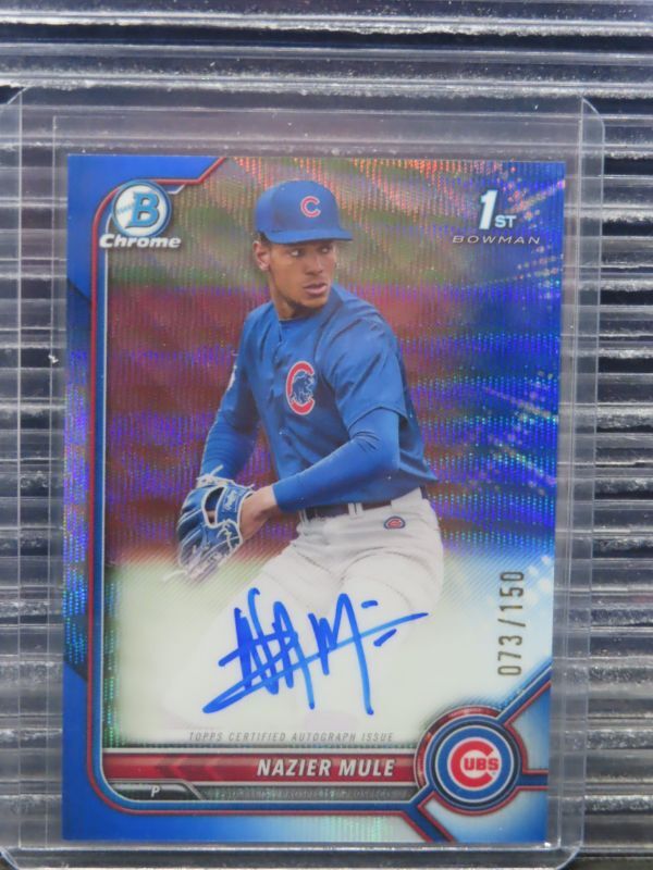 2022 Bowman Draft Chrome Nazier Mule 1st Blue Wave Refractor Auto #073/150 Cubs