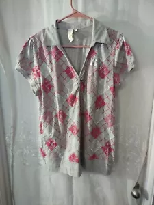 Beverly Hills Polo Club Top Size XL Pink And Gray Short Sleeve Collar - Picture 1 of 8
