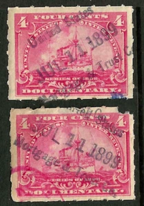 UNITED STATED MORTGAGE & TRUST CO Cancel Battleship Revenue 4 Cent 1899 US 82E72 - Picture 1 of 3