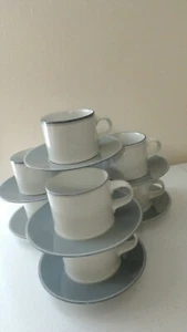 7 SETS Adagio Gray by Dansk Cup & Saucer Concerto Wide Gray Band On Saucer - Picture 1 of 7