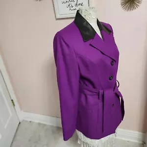 LKNW Vintage Gantos wool Faux leather like collar purple long belted 12 - Picture 1 of 10