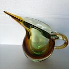 Vintage Murano Sommerso Style Art Glass Pitcher / Vase Layered Amber & Green