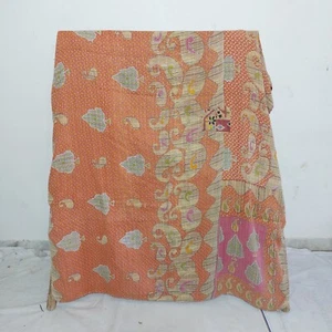 Vintage Paisley Kantha Bedspread Indian Handmade Quilt Throw Cotton Blanket - Picture 1 of 2