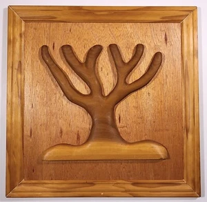 HANDCRAFTED TREE ART THREE-DIMENSIONAL CARVING BIG FRAMED PLAQUE FOR WOOD LOVERS - Picture 1 of 5