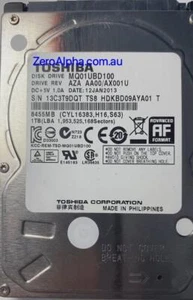 MQ01UBD100 Toshiba Donor Hard Drive AX001U, 12 JAN 2013 - Picture 1 of 1