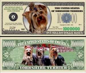 ♥️♥️♥️ Billete falso / divertido / Billete de coleccionista Yorkshire Terriers♥️♥️♥️ - Imagen 1 de 1
