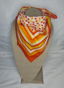Vtg 60s Orange Red White Yellow Geometric Stripe Dots Bandana Scarf 20"X 21" - Picture 1 of 3