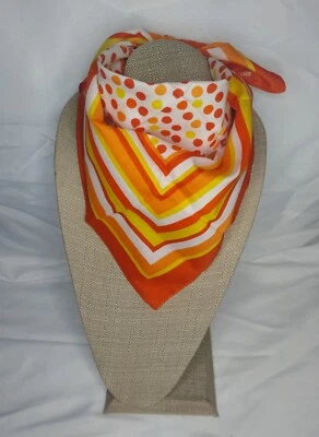 Vtg 60s Orange Red White Yellow Geometric Stripe Dots Bandana Scarf 20"X 21" - Изображение 1 из 3