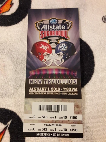 OLE MISS REBELS OKLAHOMA STATE COWBOYS 2016 SUGAR BOWL FULL TICKET Cover