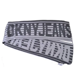 DKNY JEANS Vintage Name Print Scarf Grey Black Striped 90s Y2K Designer - Picture 1 of 7