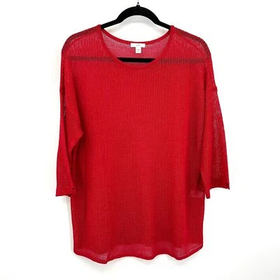 Suéter Suéter Top J. JILL Rojo Tejido Abierto Mezcla de Lino Cuello Redondo Mediano Pequeño Foto 1 de 4