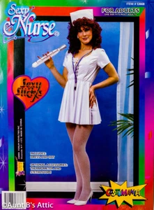 Sexy Nurse Costume 2Pc White Poly/Vinyl Laced Front Dress & Headpiece One Size - Picture 1 of 4