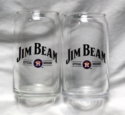 houston astros jim beam pint glass lot of 2 beer can shaped - Image 1 of 2