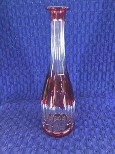 VAL ST LAMBERT BELGIAN TILLY CASED CRANBERRY PINK CUT TO CLEAR 10 1/2 DECANTER - Picture 1 of 12