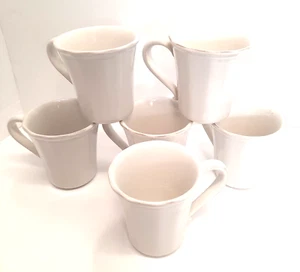 Pottery Barn White Hand Crafted Fluted Stoneware Mugs Made In Portugal Set of 6 - Picture 1 of 3