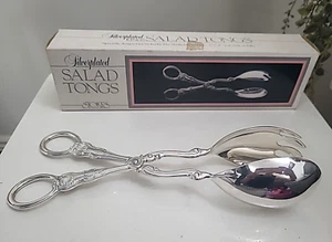 Pinzas para ensalada de tijera vintage Stokes Sheffield chapadas en plata patrón reyes ornamentadas - Imagen 1 de 11