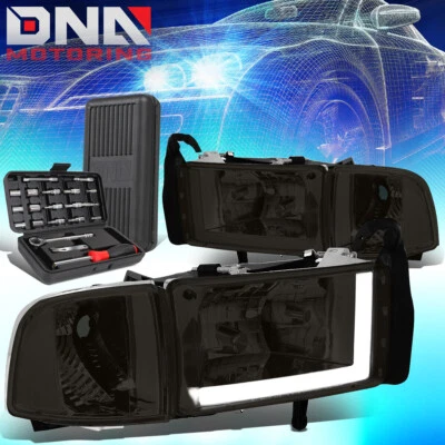 ДЛЯ 1994-2002 DODGE RAM TRUCK LED DRL ТРУБКА ДЫМЧАТЫЕ/ПРОЗРАЧНЫЕ БОКОВЫЕ ФАРЫ + ИНСТРУМЕНТЫ - Изображение 1 из 4
