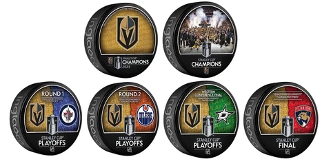 2023 Las Vegas Golden Knights Stanley Cup Champions Inglasco 6 Souvenir Puck Set Cover
