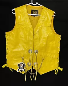 Chaleco de cadena concho con flecos de cuero amarillo para hombre S a 5XL - Imagen 1 de 6