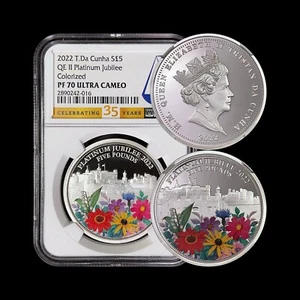 TRISTAN DA CUNHA. 2022 5 pounds, Silver - NGC PF70 - Top Pop 🥇 Platinum Jubilee - Picture 1 of 7