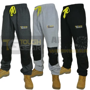 Mens Knee Pad Pockets Elasticated Fleece Work Jogging Bottoms Joggers Trousers - Picture 1 of 3