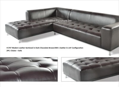 Juego de 2 piezas seccionales de cuero marrón oscuro diseño contemporáneo moderno #1707 Foto 1 de 4