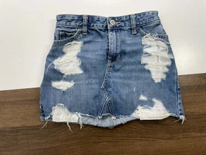 Hollister Womens Size 0R 0 Regular W24 High Rise Cutoff Denim Skirt Distressed - Picture 1 of 10