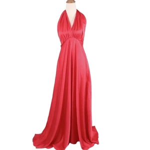 Angel Biba Maxi Dress Size 6 Red Satin Tie Up Train Bow Open Back Formal Party - Picture 1 of 13