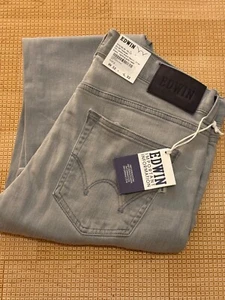 BNWT Edwin ED-80 Tapered CS Carbon Black Denim / Lightning Grey Wash W32 - Picture 1 of 6