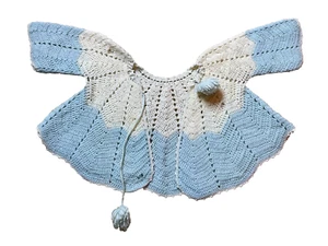 Vintage 30s 40s Baby Hand Knit Crochet Infant Sweater Cardigan Kimono Blue White - Picture 1 of 10