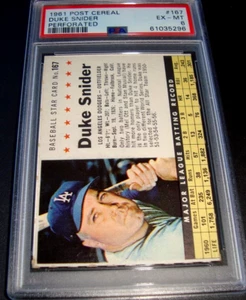 1961 Post Cereal #167 DUKE SNIDER psa 6 PERF (296) Los Angeles DODGERS - Picture 1 of 3