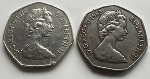 1978 & 1983 Fifty Pence Piece`s 2 x Nice Old Style 50p`s - Picture 1 of 2