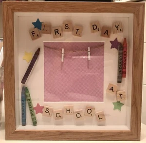 Luxury Handmade Keepsake, First Day At School Scrabble Box Photo Frame - Picture 1 of 6