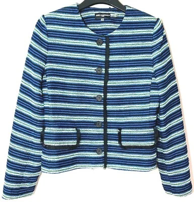 Blazer Chaqueta Diseñador Karl Lagerfeld Paris Rayas Azules Botón Frontal Talla 4 Foto 1 de 4
