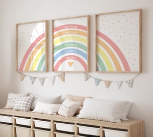 Set of 3 personalised girls rainbow positive affirmation prints, nursery bedroom - Picture 1 of 9