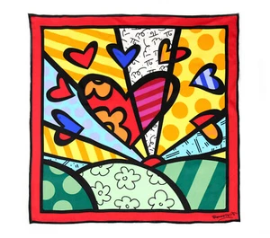 Romero Britto SILK Scarf Heart A New Day NEW - Picture 1 of 3